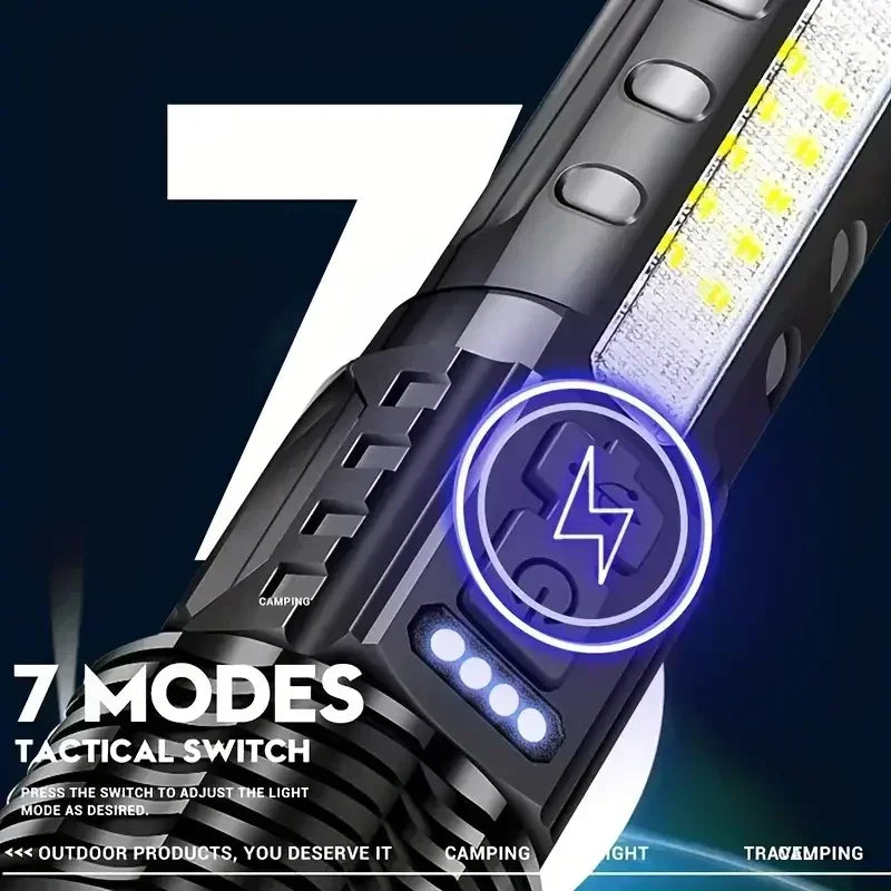 KDULIT LED Flashlight Type-C Rechargeable 7-Mode Zoomable Torch