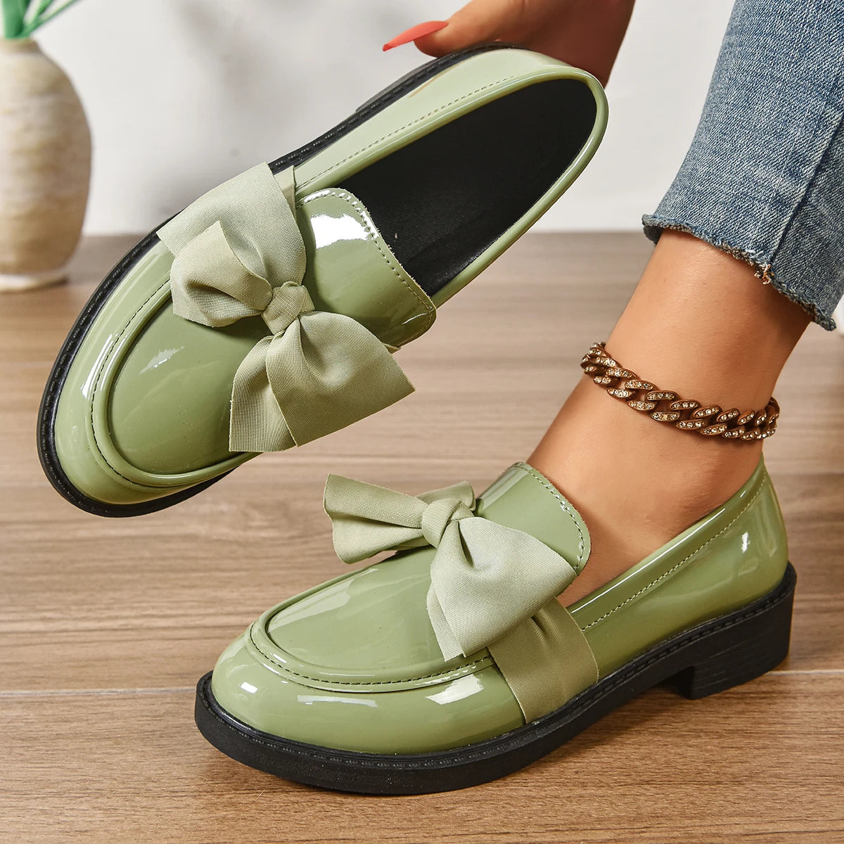 Women Loafers Comfort Soft Sole Platform Sneakers Fashion Bowknot Zpaxo light green 41