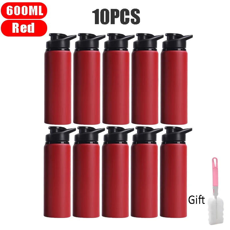 Large Capacity Stainless Steel Sports Water Bottle Outdoors Camping Zpaxo Red 10pcs 600ml