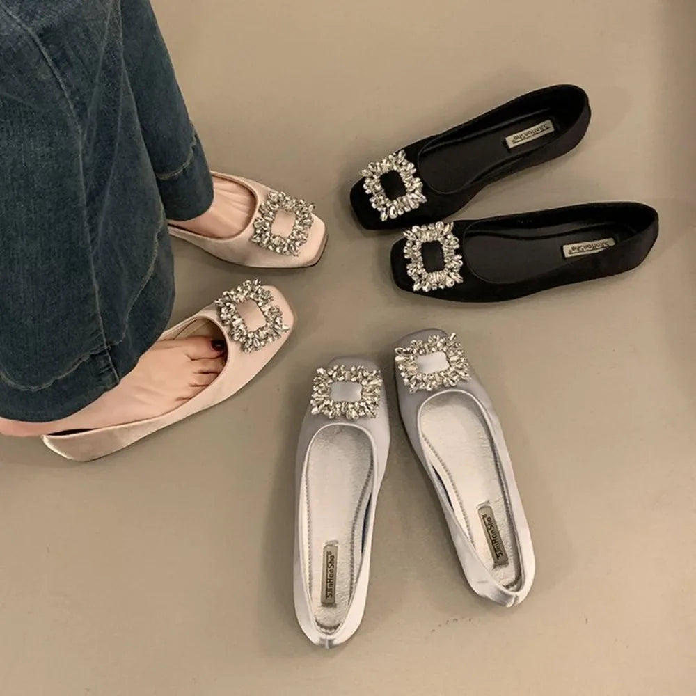 Versatile Square Buckle Slip-on Flat Shoes Women Commuter French