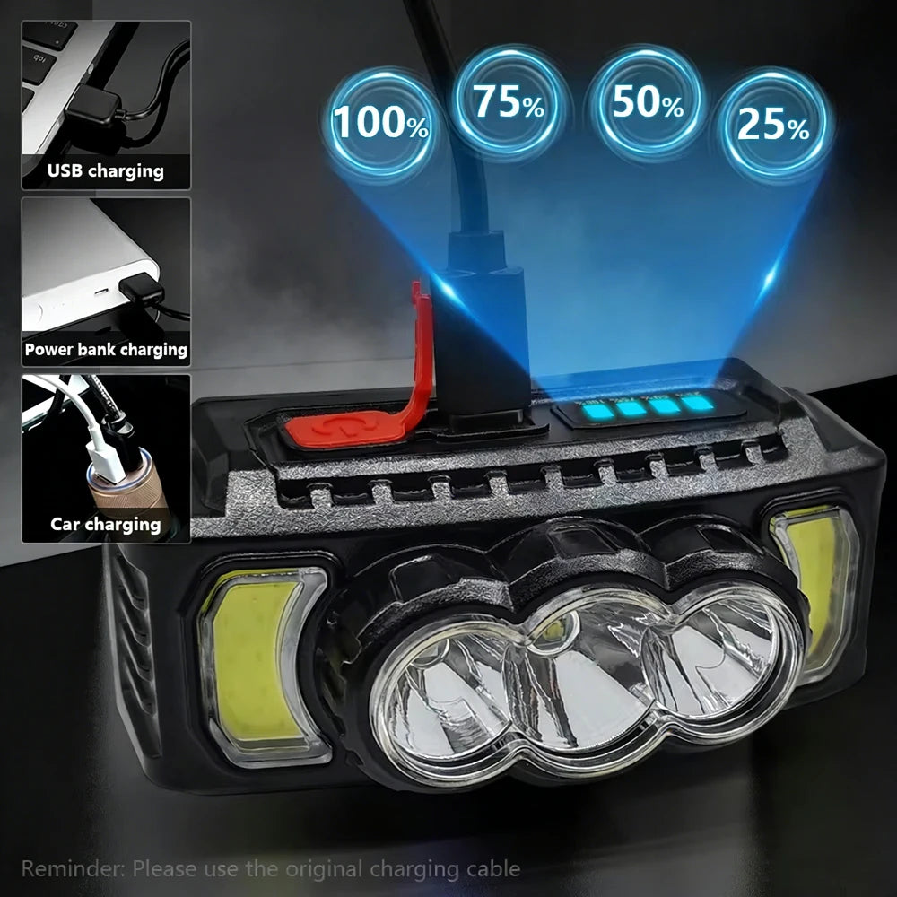 COB LED Headlamp 7-Mode USB Rechargeable – Camping & Hiking