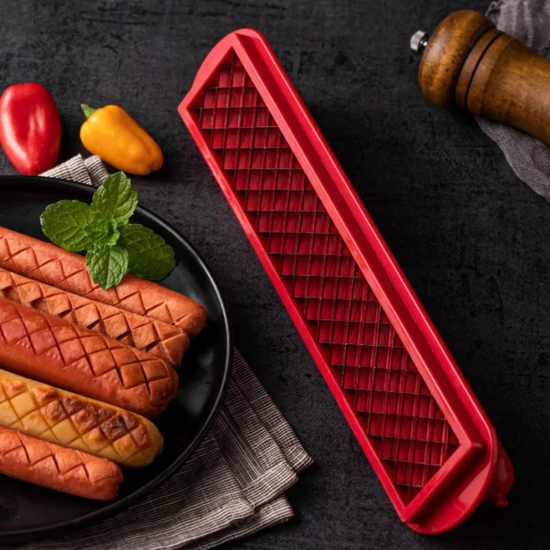 1PC Stainless Steel Multifunctional Hot Dog Slicer, Sausage Cutting Machine, Precision Mesh Kitchen Tool Hot Dog Cutters YUZI Zpaxo