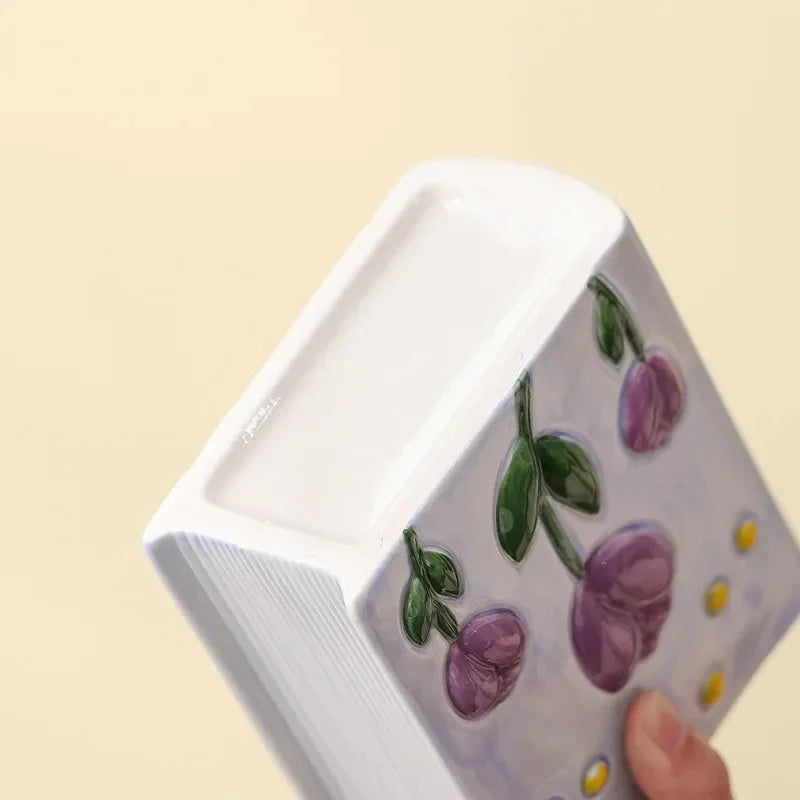 Tulip Ceramic Pen Holder Book-shaped 3D Relief Storage Makeup Brush