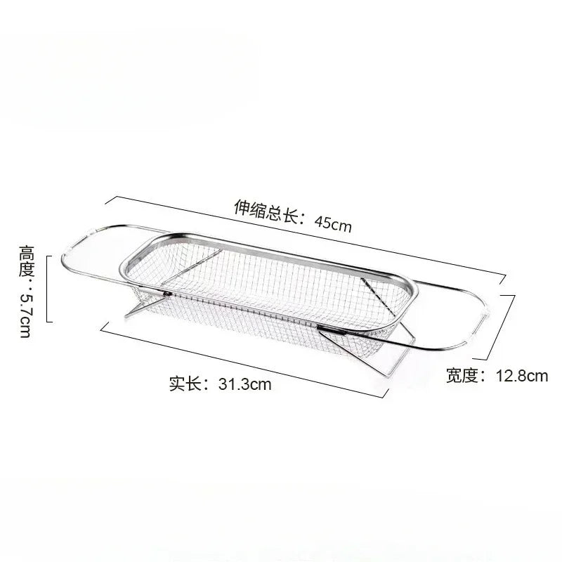 New Expandable Cutlery Drying Rack Kitchen Sink Drain Basket Stainless Steel Drain Basket Kitchen Storage Trays Zpaxo S