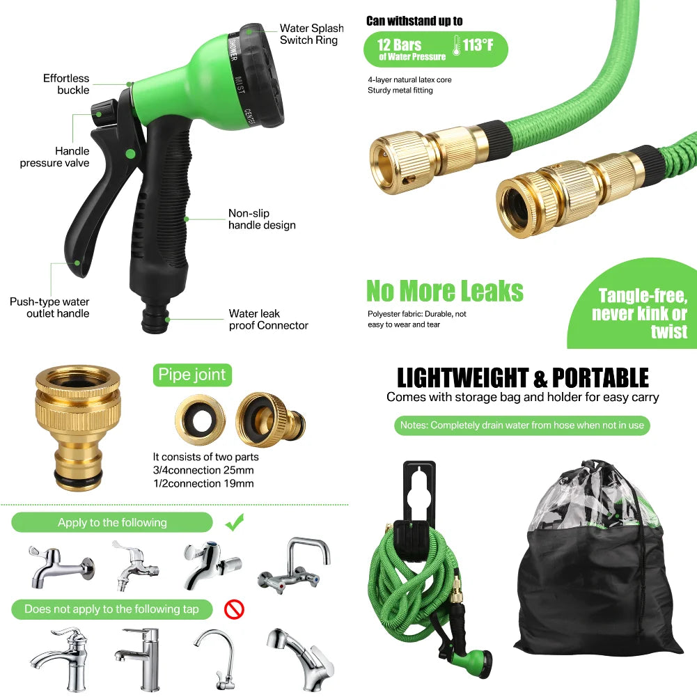 Garden Water Hose Expandable Double Metal Connector High Pressure Pvc Reel Magic Water Pipes for Garden Farm Irrigation Car Wash Zpaxo