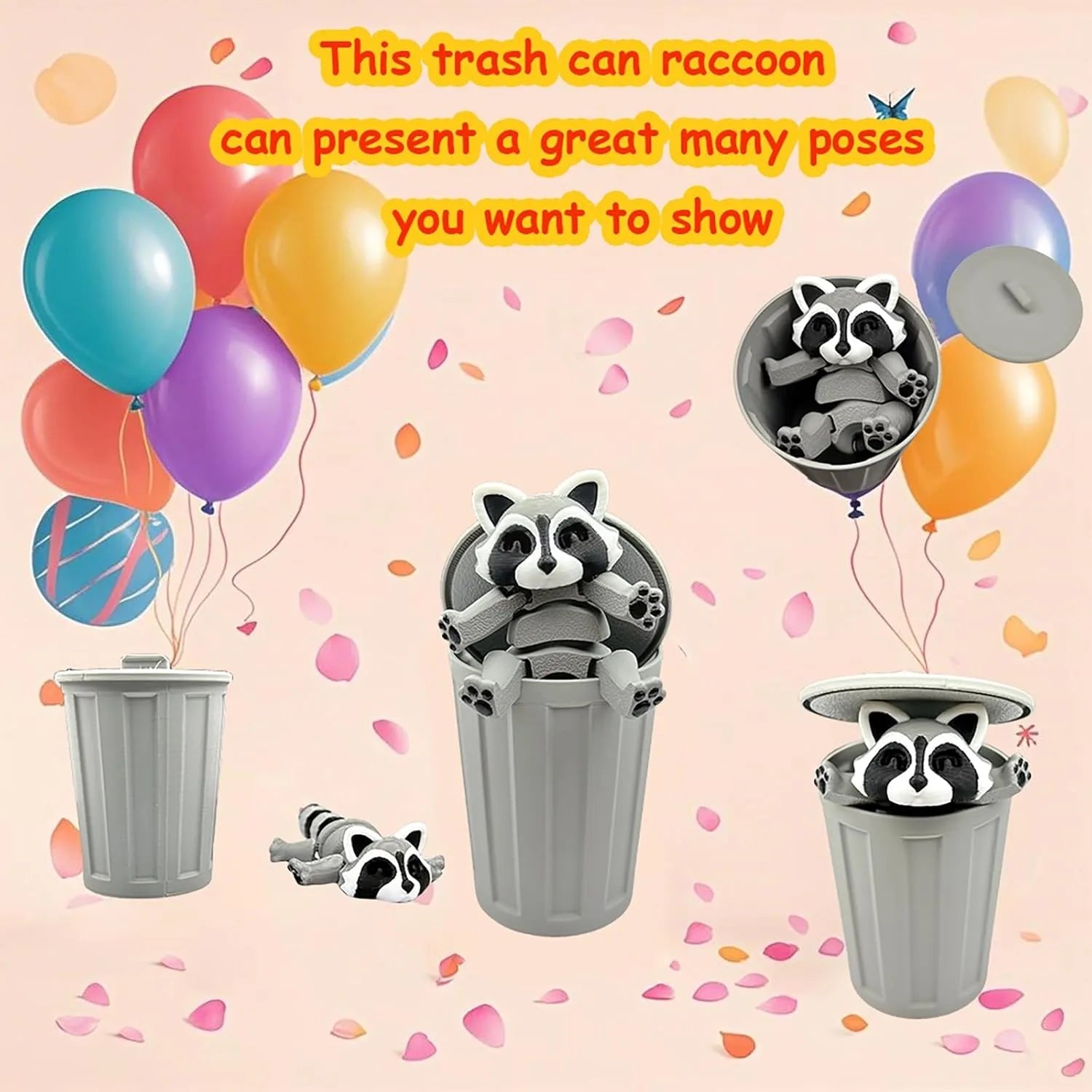 3D Printed Raccoon Animals Fidget Trashcan Home Office Decor Stocking