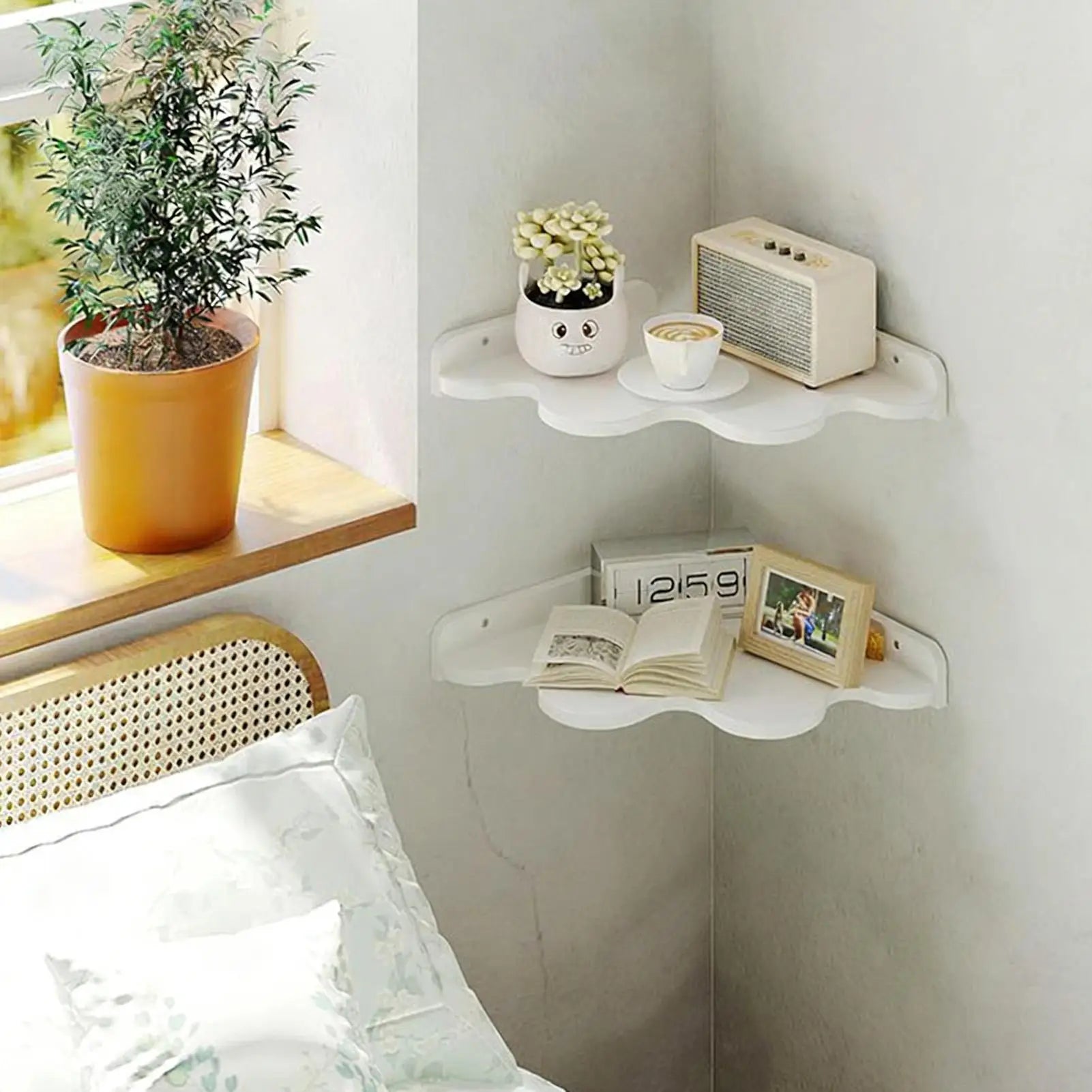 Corner Floating Shelf 2 Cloud Storage Rack Wall Mounted Bookshelf