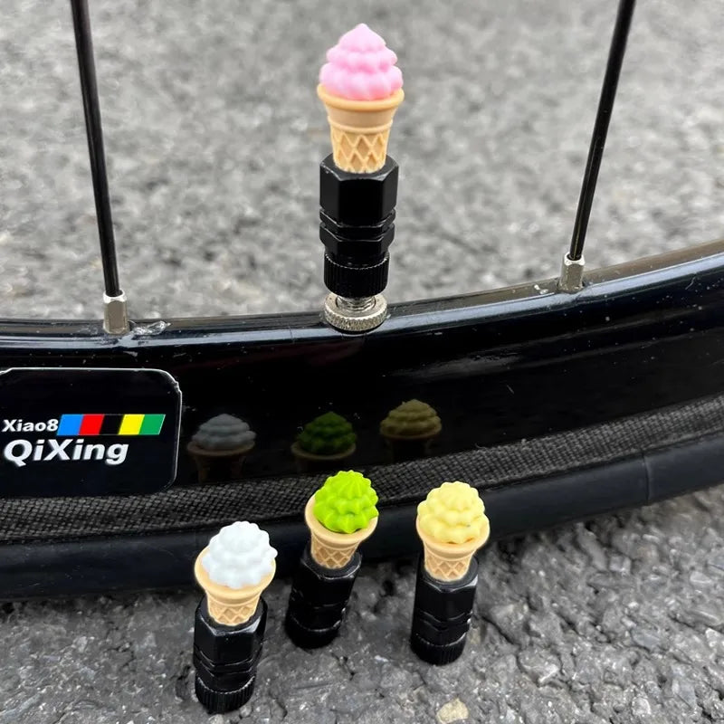 Cute Ice Cream Bike Valve Caps – 4-Pack Dustproof Tire Caps