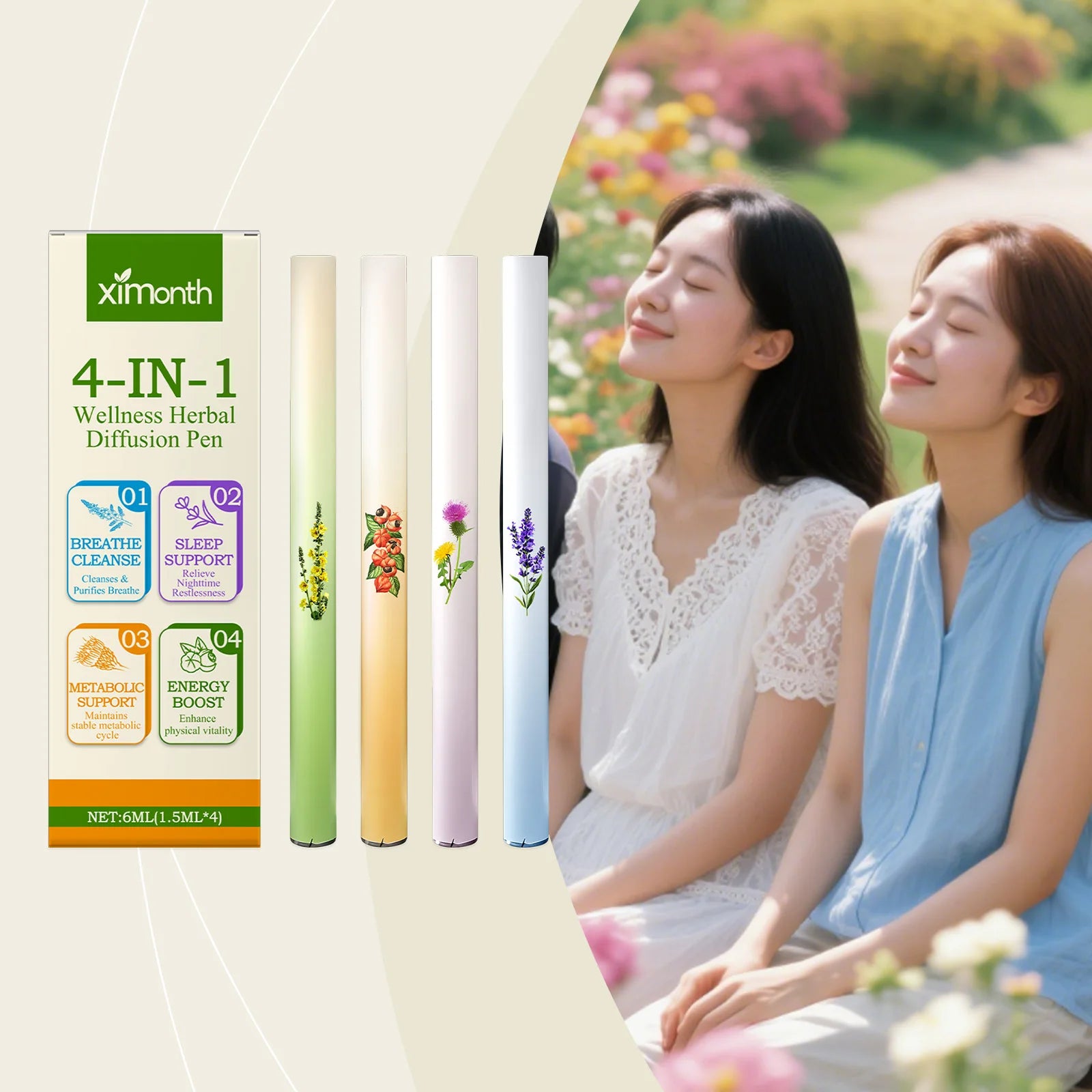 4-IN-1 Air Freshening Pen Relaxation Clear Breathing Good Mind Freshening Fragrance Aromatherapy Diffuser Lung Cleaning Pen Zpaxo