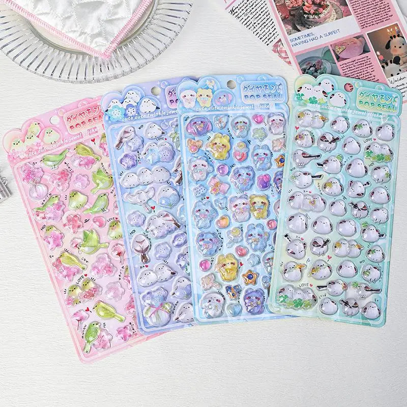 3D Kawaii Chickadee Stickers – 4-Pc Scrapbook Decal Set
