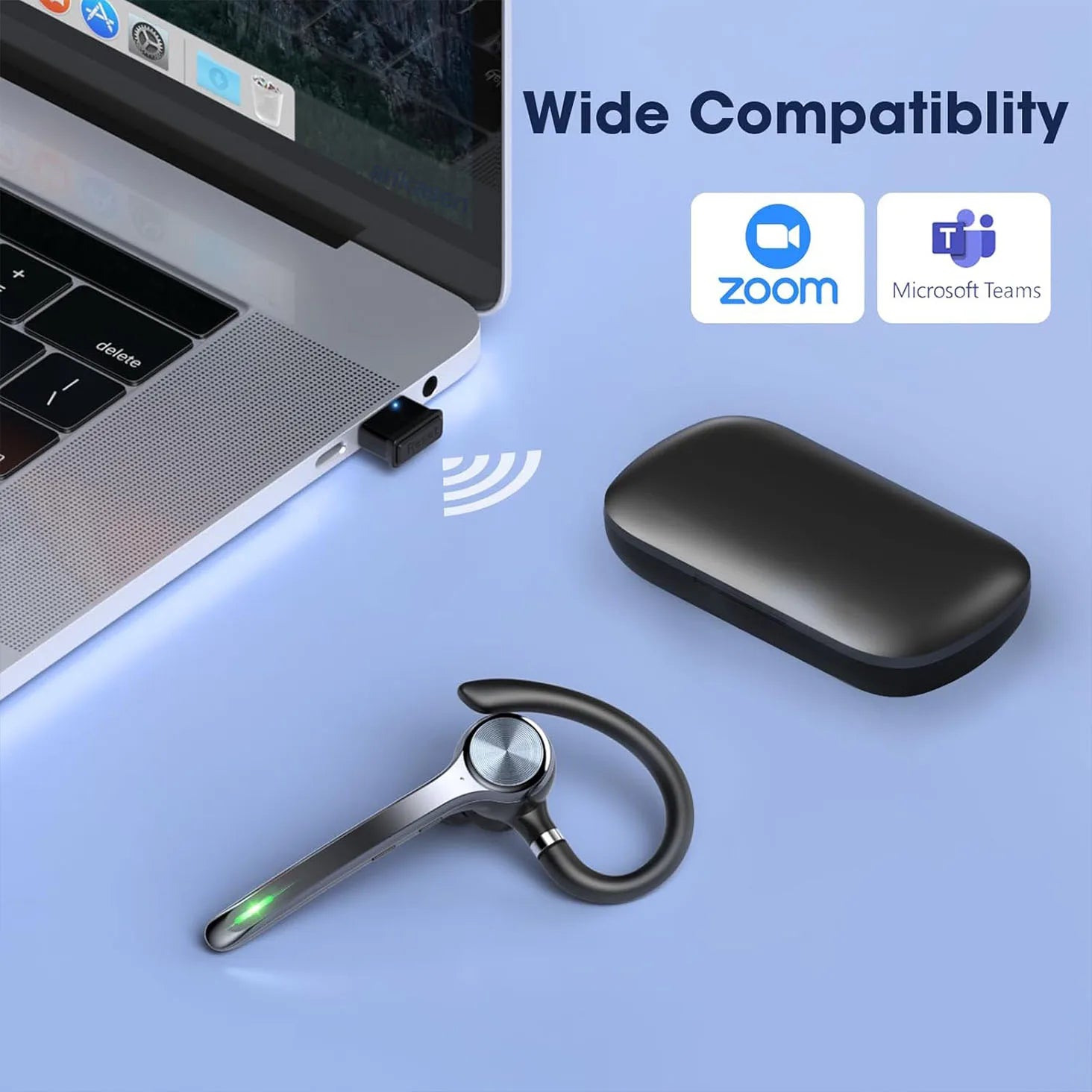 Wireless Headset Single-ear Bluetooth Noise-canceling Mic USB Dongle