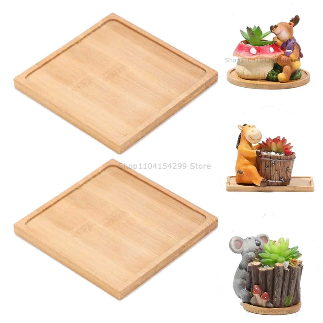 Flower Pot Tray Multi Bamboo Tray Wood Cup Pad Plant Pot Tray for Kitchen Decorative Plate Creative Coaster Coffee Cup Mat Zpaxo Square-2pcs