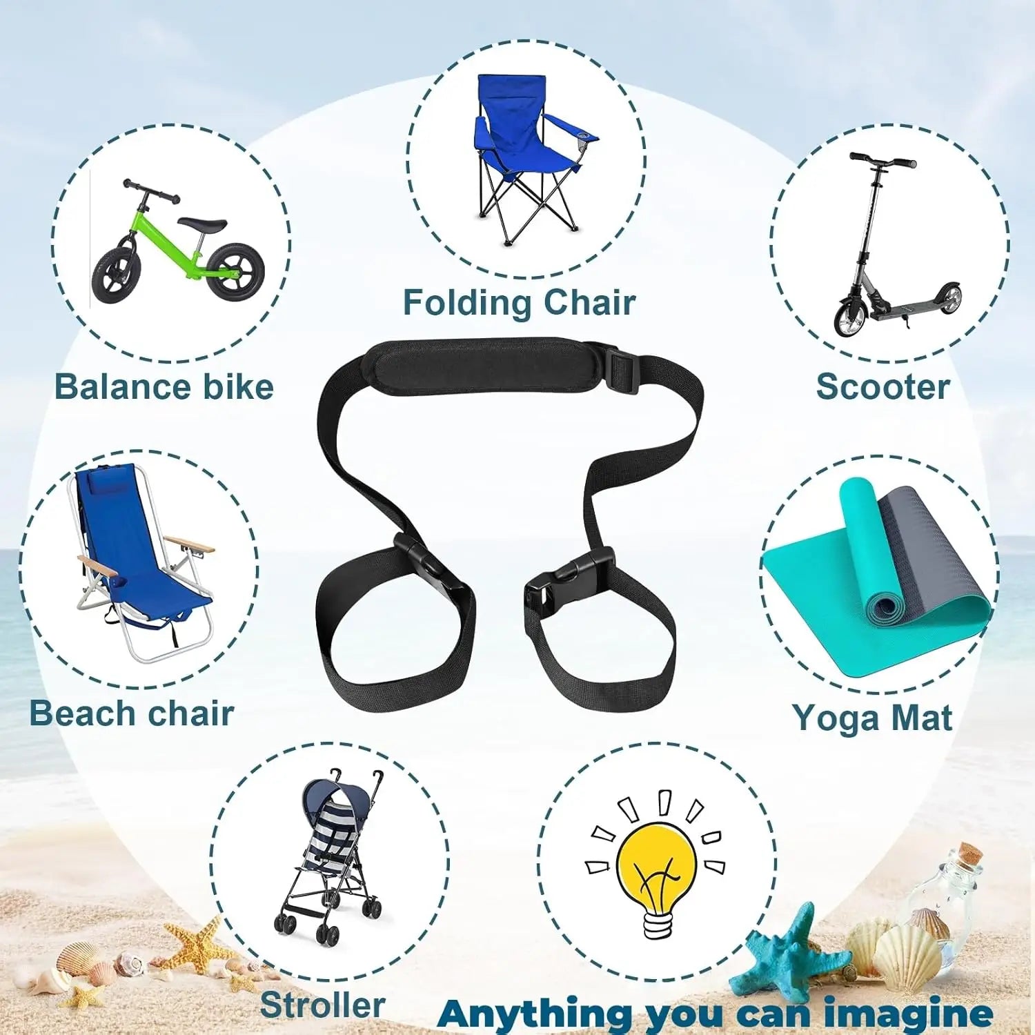 Adjustable Camping Chair Carry Straps – Heavy Duty Nylon 1-3 Pack