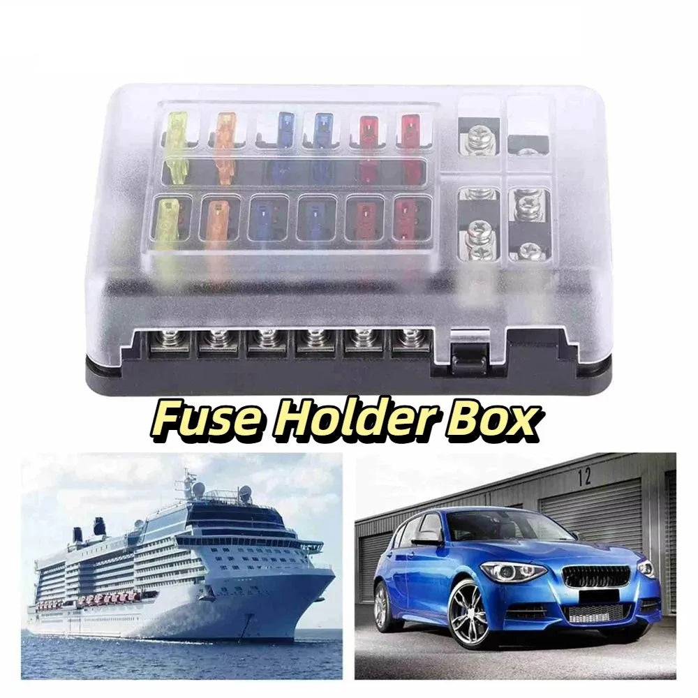 Waterproof Protection Fuse Box Holder LED Indicator 12-Way Circuit Fuse Block Negative Terminal Blade Fused Circuit Indicator Zpaxo