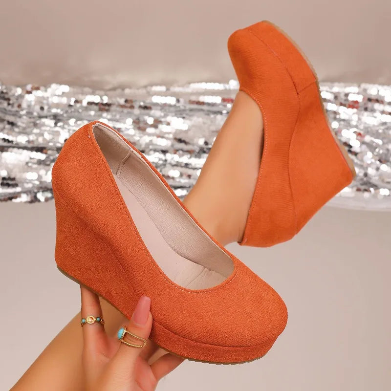Spring Autumn Women's Round Toe Wedge Heel Fashion Thick Sole Low-cut Zpaxo Orange 43