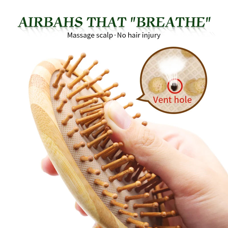 Bamboo Hair Brush Women Wood Hair Comb Wide Teeth Bamboo Airbag Massage Scalp Brush Anti-static Hair Combs for Prevent Hair Loss Zpaxo
