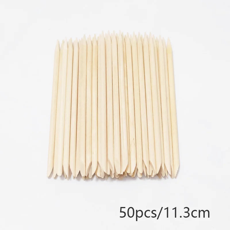 Nail Cuticle Pusher Orange Wood Sticks Nail Manicures Remover Wooden Design Nail Gel Polish Drawing Stick for Nail Art Zpaxo 50Pcs 11.3cm