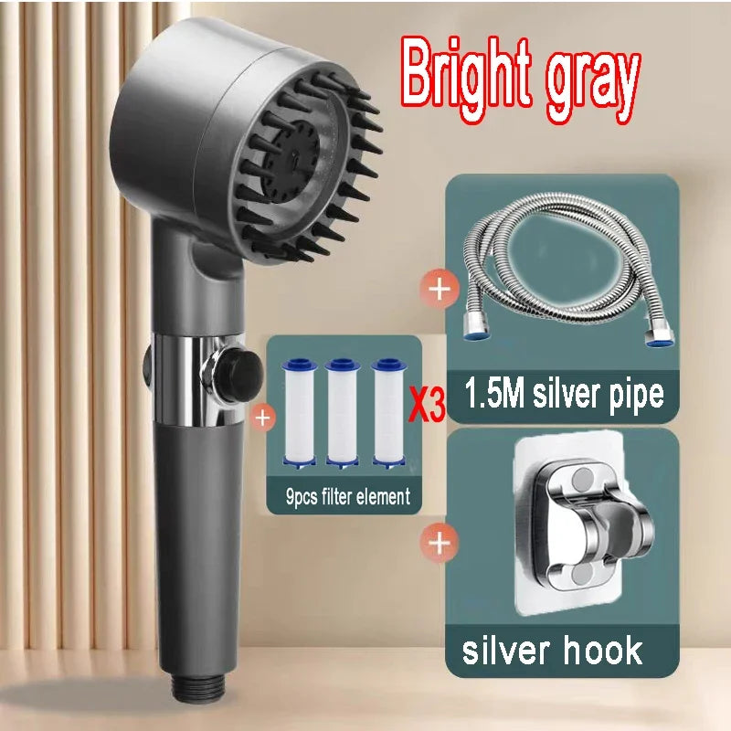 Black High Pressure Shower Head Rainfall 3 Modes Adjustable Boost Filter Holder One Click Water Stop Bathroom Accessories Zpaxo style5