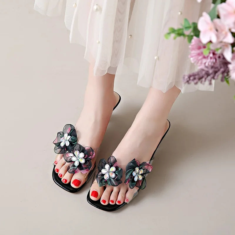2026 Summer Women's Fashion Rhinestone Flower Embellishment Sandals Zpaxo