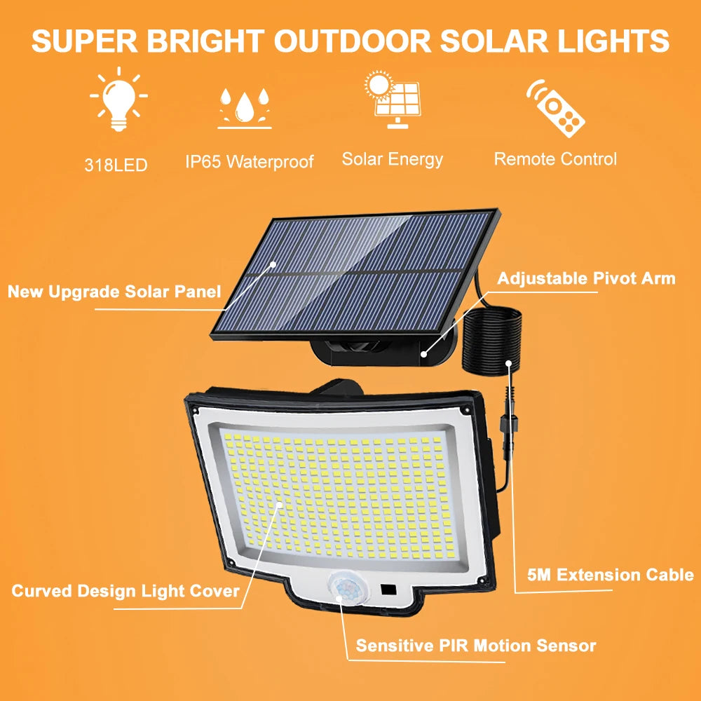 234/348 LED Solar Motion Sensor Lights Outdoor Solar Security Lights with Remote 3 Modes Waterproof Wall Lights for Garden Yard Zpaxo