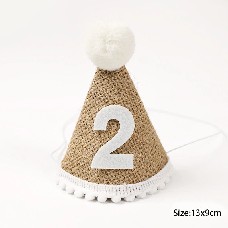 First Birthday Hat Crown Burlap Cap Kids Boy Girl Newborn 1st 2rd 3th