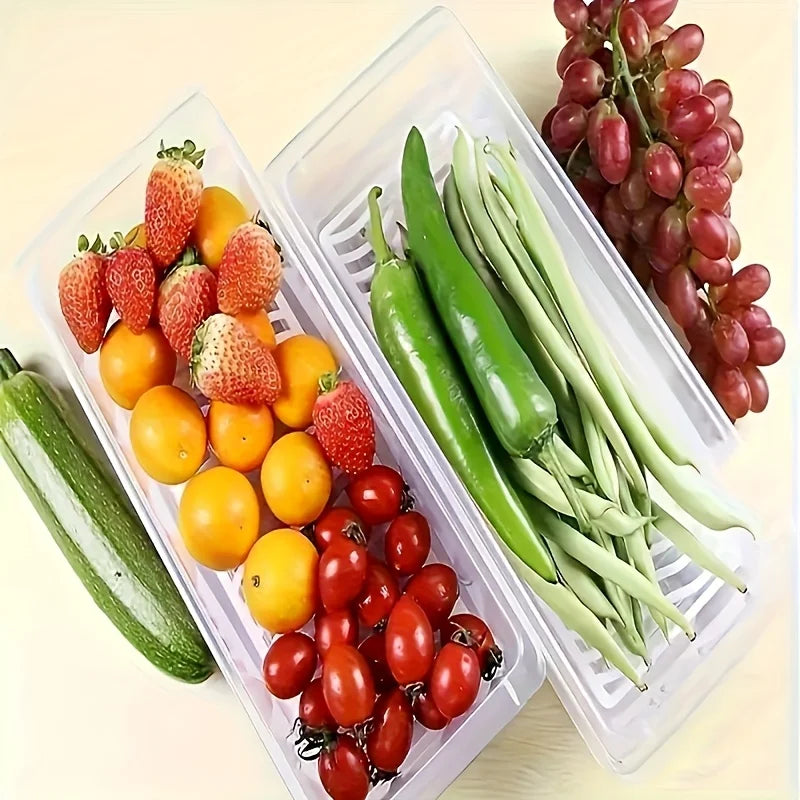 2 Lids Boxes Stackable Food Storage Containers Drain Tray Airtight