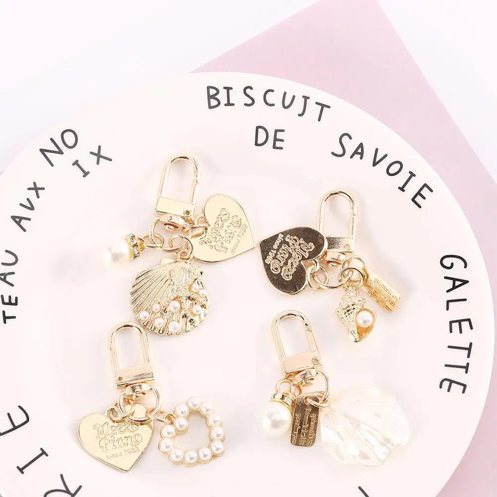 Cute Korean Fashion Gold Color Shell Conch Keychain Bag Charms Key Chain Heart Key Ring Key Accessories Zpaxo