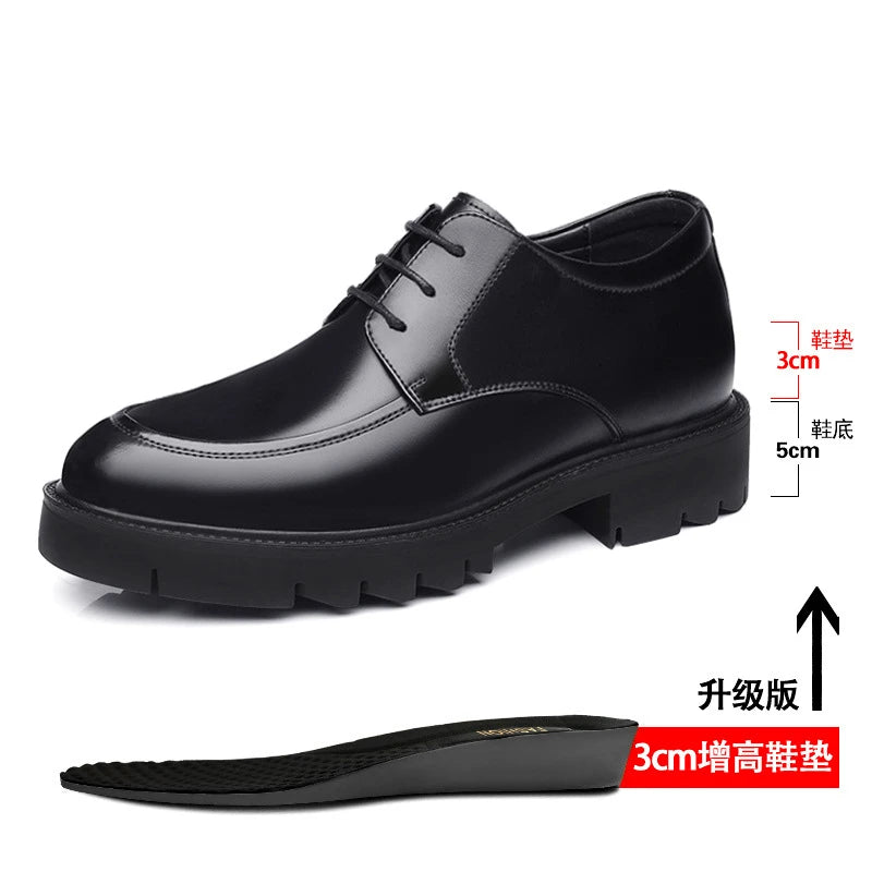 Mens Black Perforated Leather Dress Shoes Thick Lug Sole Lace Up Zpaxo 8107 Black 40 China Mainland