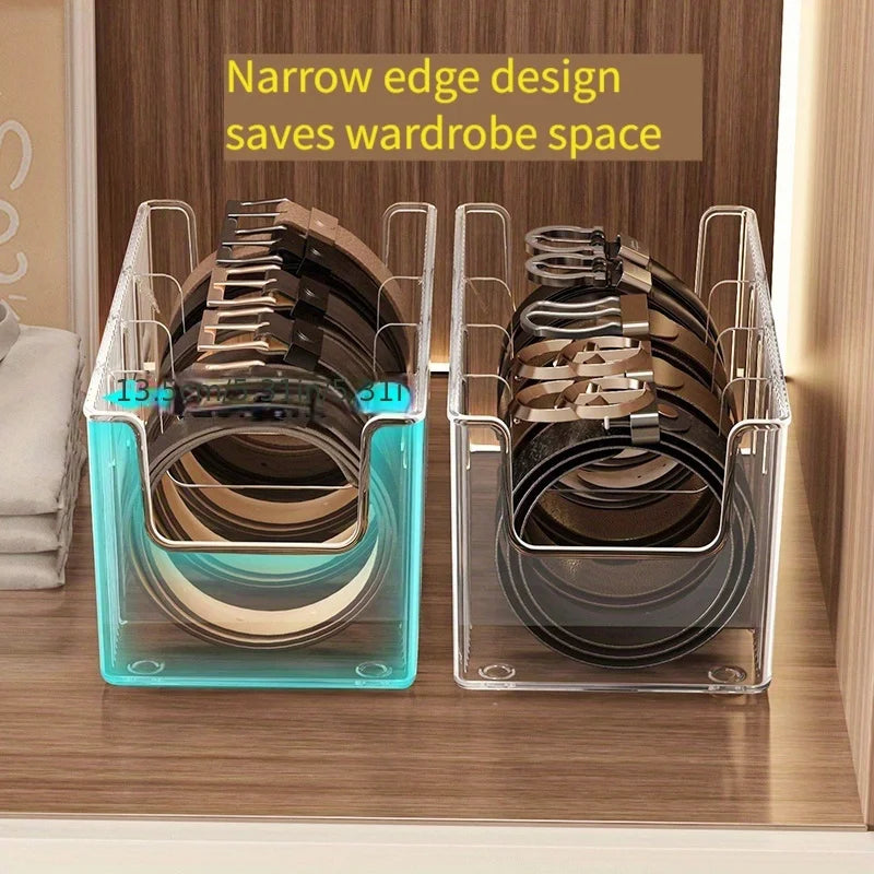 Belt Storage Box Home Use Divided Tie Organizer Desktop Transparent