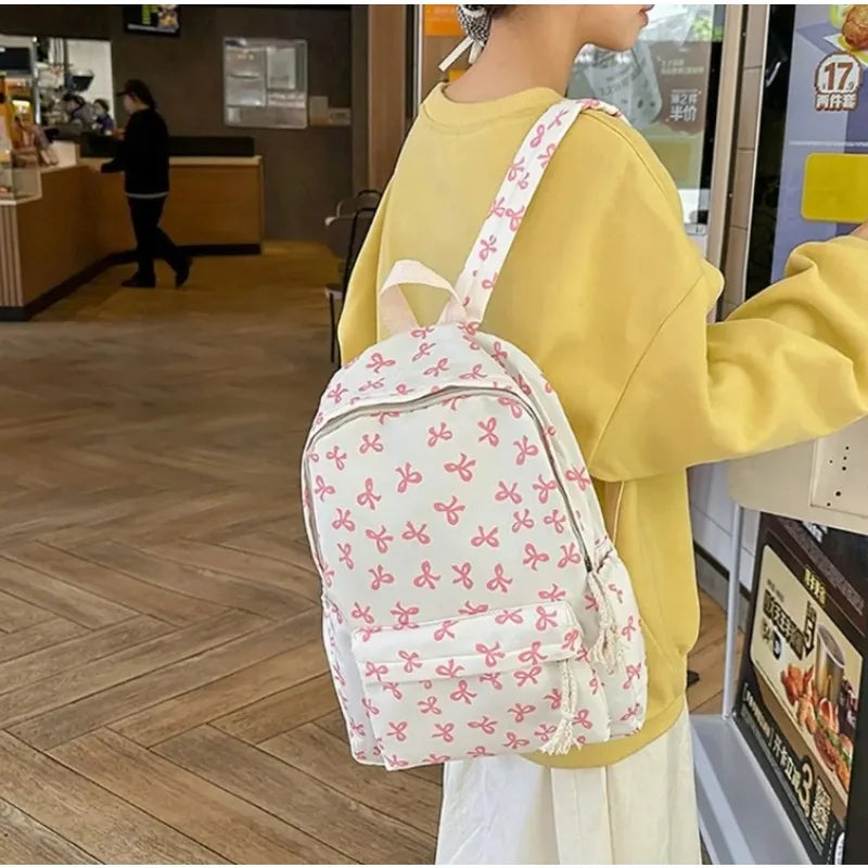 Trendy Cute Bow Print Backpack School Laptop Protection Adjustable