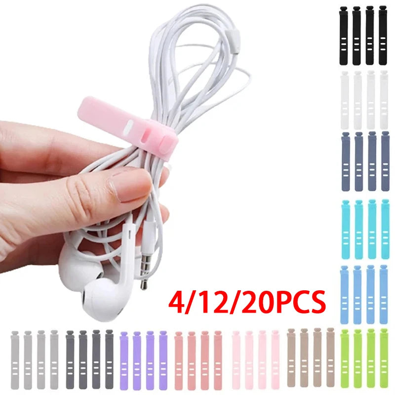 4-20pcs Silicone Cable Winder Organizer Earphone Clip Phone Charging Wire Cord Management Buckle Straps Line storge Holder Clips Zpaxo White 4PCS