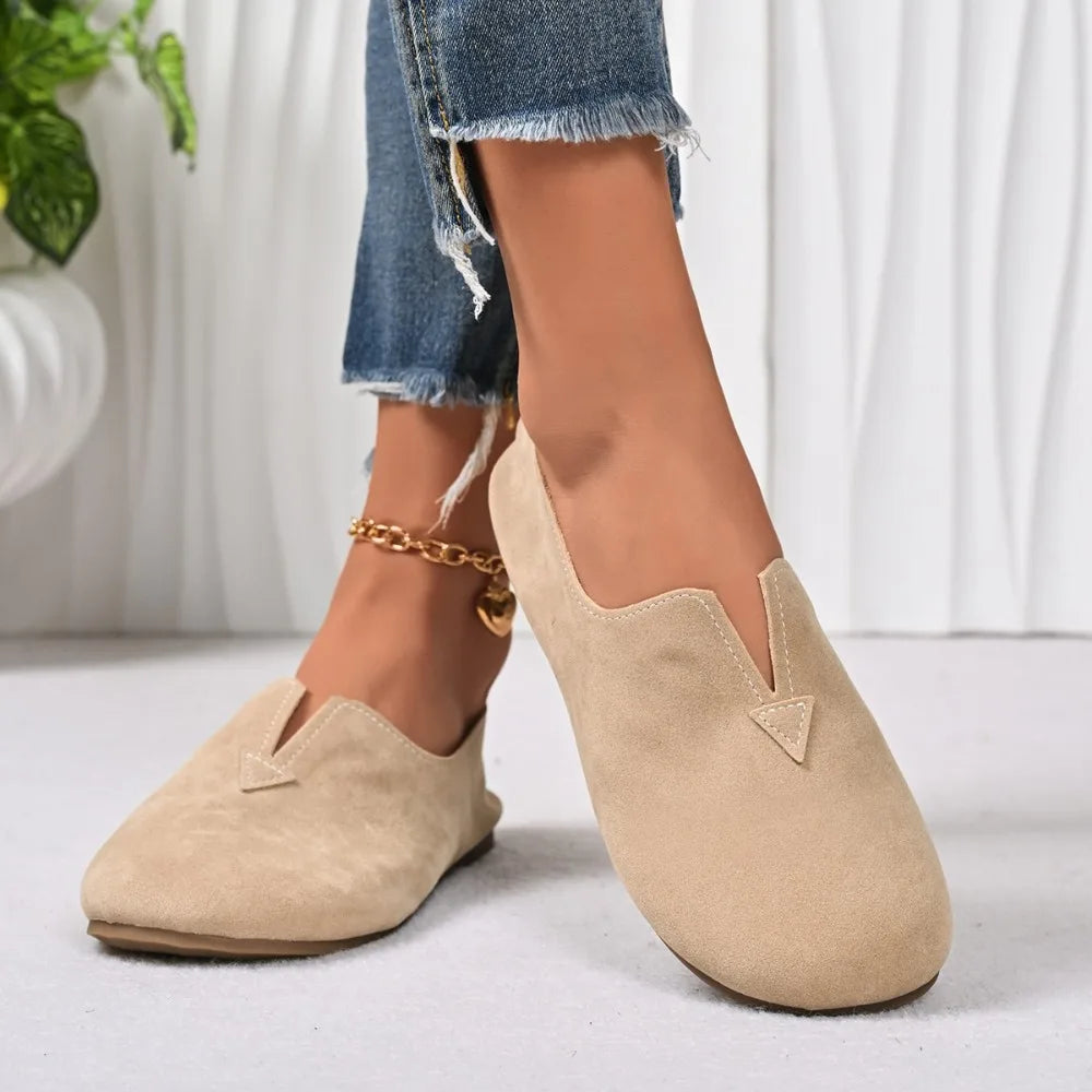 Women's Flat Shoes Slip-on Round Toe Low Heel Elegant Fashion Quick
