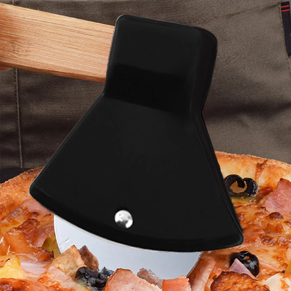 Pizza Cutter Wheel with Bamboo Handle Stainless Steel Axe Shaped Pizza Slicer for Pizza Pie Waffles Dough Kitchen Accessories Zpaxo