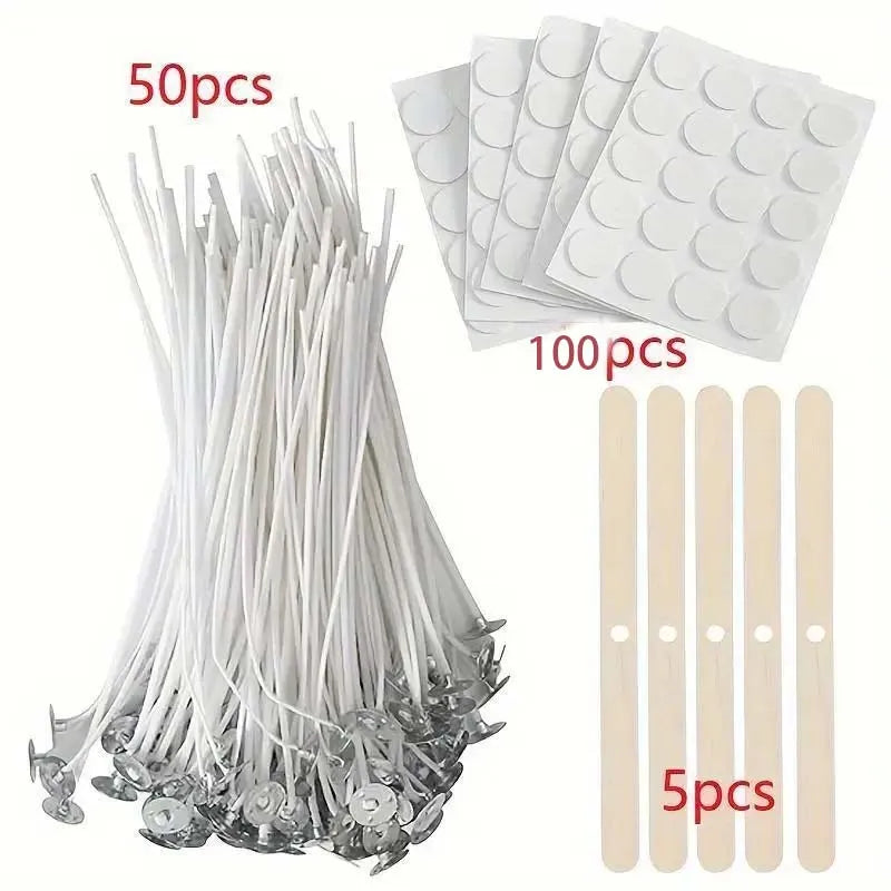 Candle Making Kit: 50pcs Ply Wicks, 100pcs Candle Wick Stickers & 5 Wooden Candle Wick Holders for Soy And Beeswax Candles Zpaxo