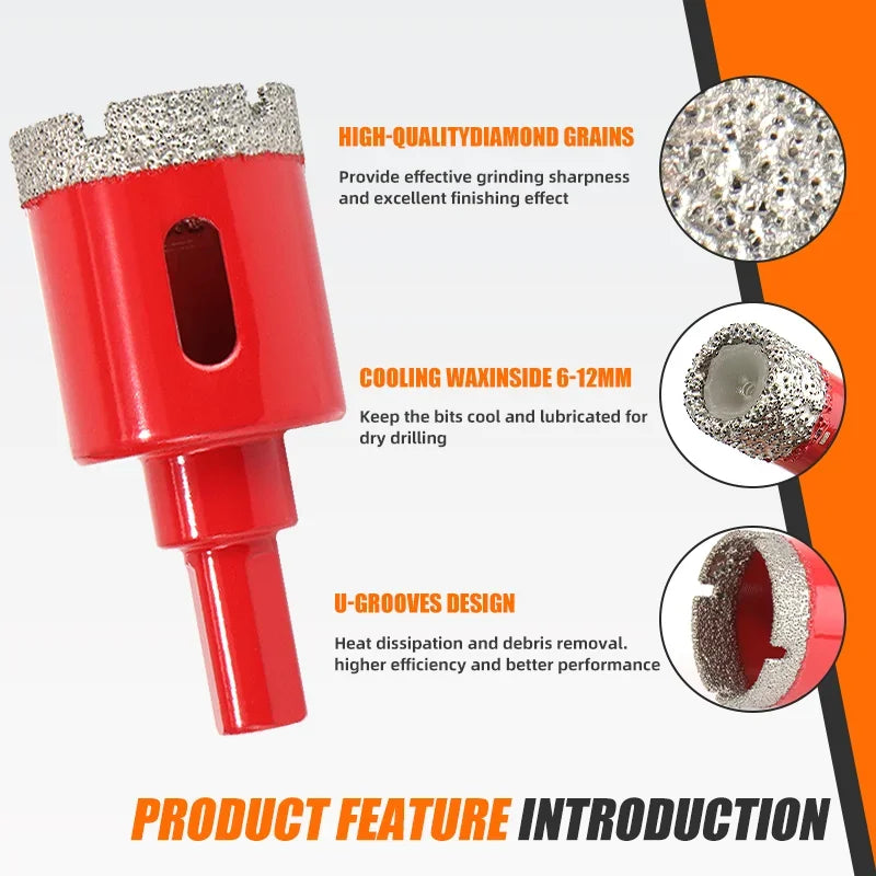 Diamond Coated Drill Bits 6- Hole Saw Glass Marble Granite Stone Tile