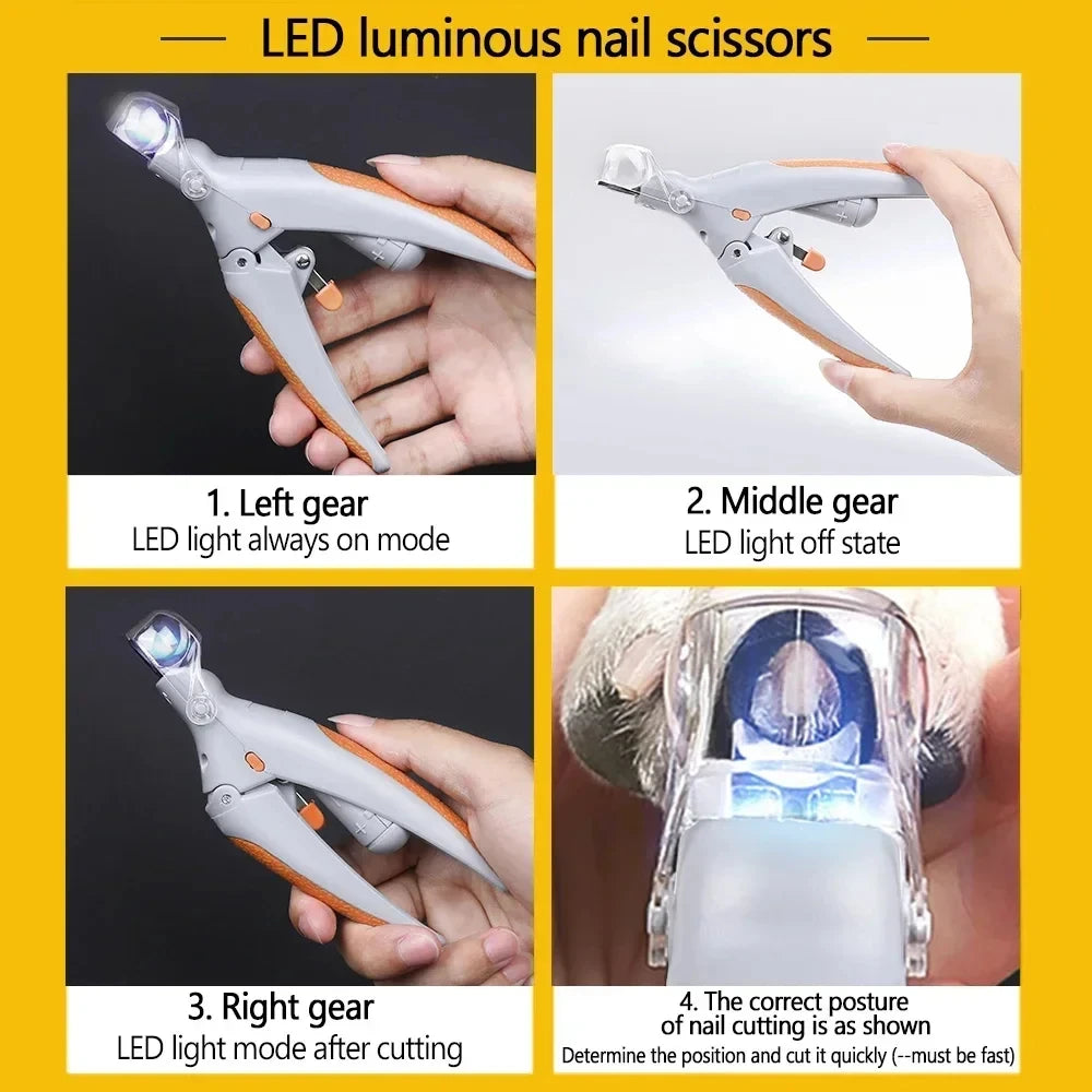 Professional Pet Nail Clipper Scissors LED Light Cat Dog Clippers