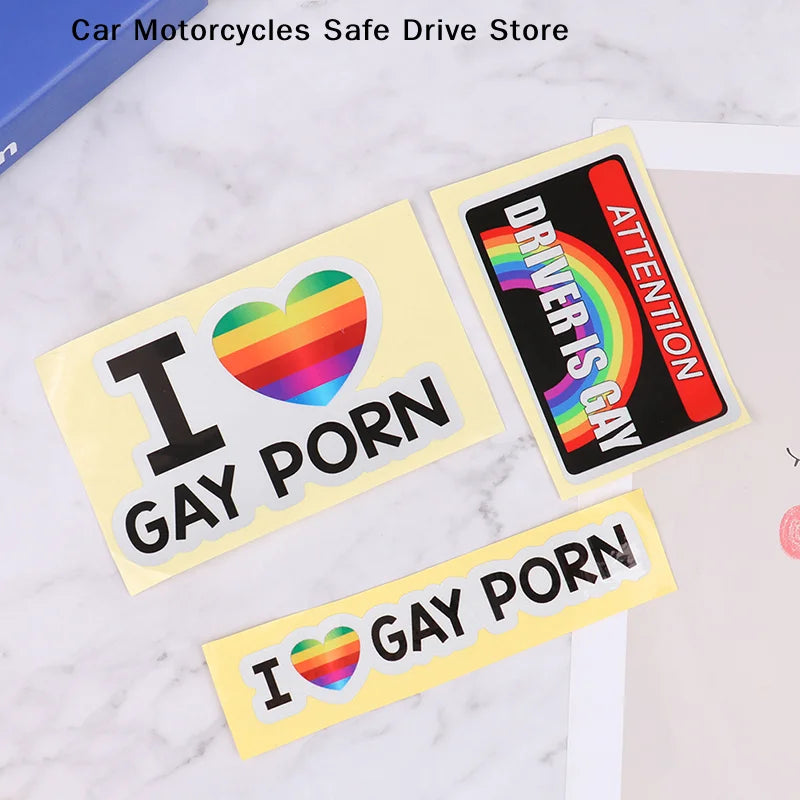 I Love Gay Porn Rainbow Car Stickers Creative LGBT Waterproof Truck