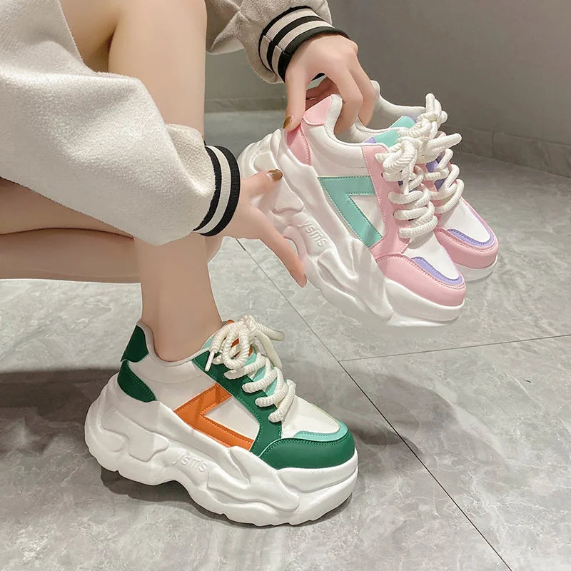Women Autumn Fashion Hidden Heels Sports Dad Shoes Spring Platform Zpaxo