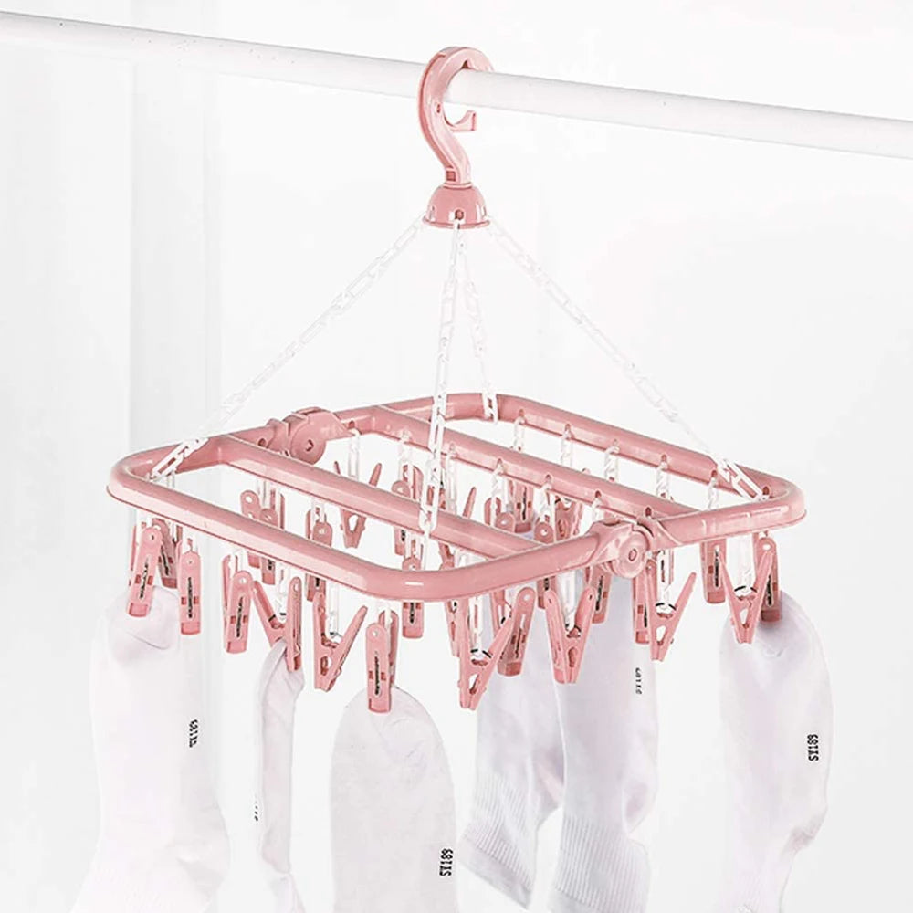 Clothes Drying Hanger with 32 Clips / 8 Clips Socks Underwear Drying Folding Laundry Hanging Rack Zpaxo