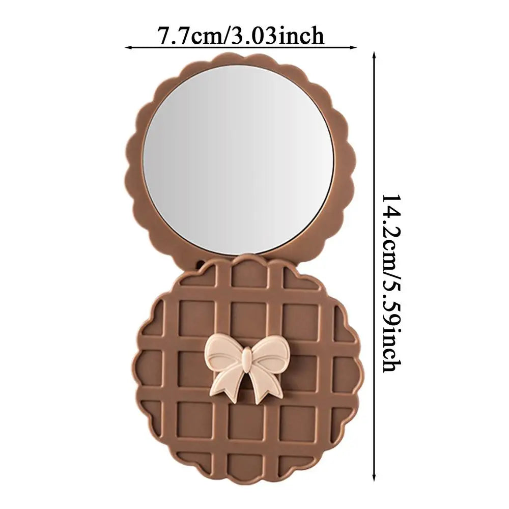 Purse Mirror Waffle Pattern Pocket Makeup Mirrors Round Cosmetic Accessories for Checking Appearance Hair Styling Outdoor Zpaxo Light Coffee