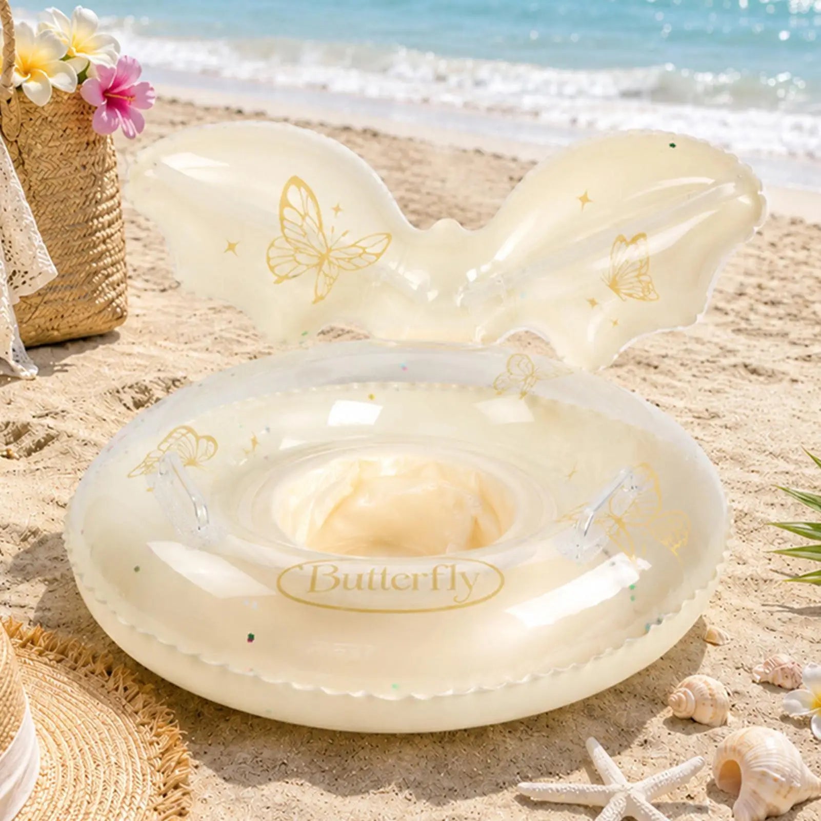 Kids Float Canopy Inflatable Swim Ring Sequin Butterfly Swimming 6 Zpaxo