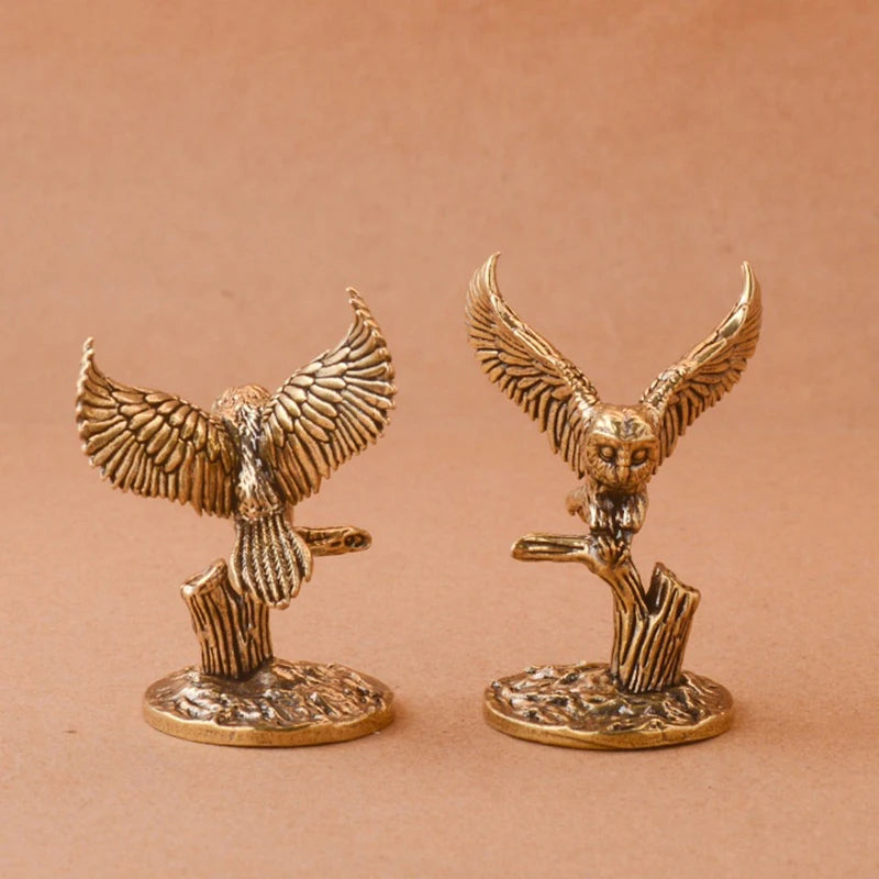 1Pc Owl Statue Antique Solid Brass Owl Mini Figurines Retro Copper Animal Tea Pet Desktop Ornament Decor Crafts Animal Figurines Zpaxo