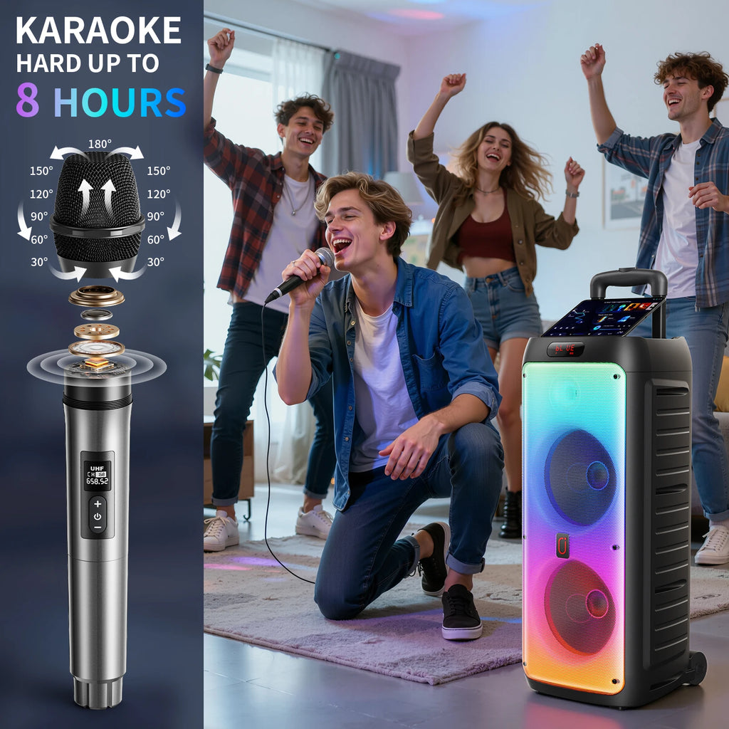 T38 Large Bluetooth Speaker Wireless Wheels Push Rod 6000MAH Karaoke