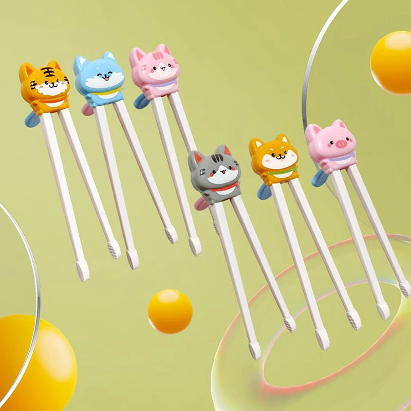 Animal Cartoon Babies Kids Learning Chopsticks Pair Cute Cat Design Zpaxo