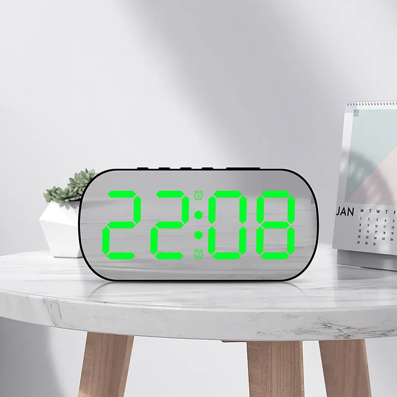 Dimmable LED Mirror Digital Alarm Clock Multi-function Snooze