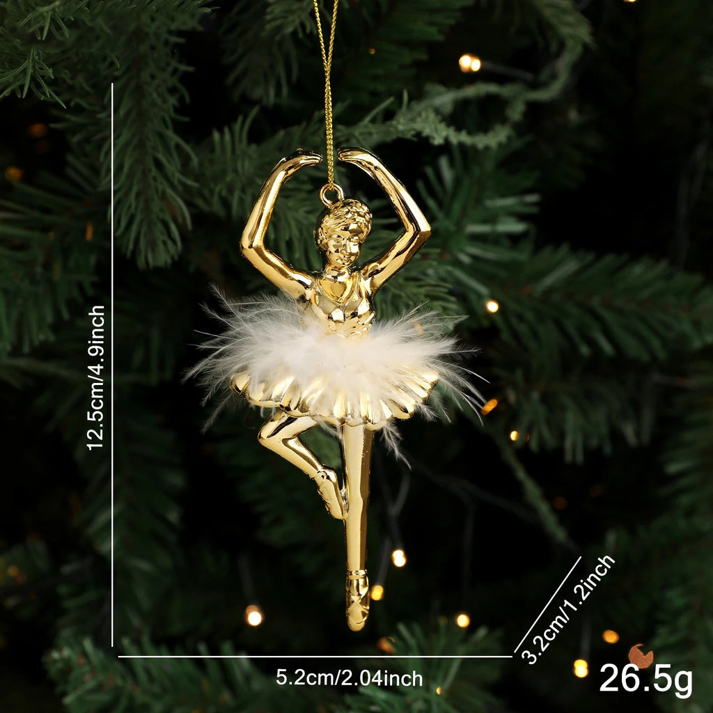 Ballet Girl Feather Christmas Tree Ornament | Festive Pendant Christmas Tree Ornament Zpaxo golden