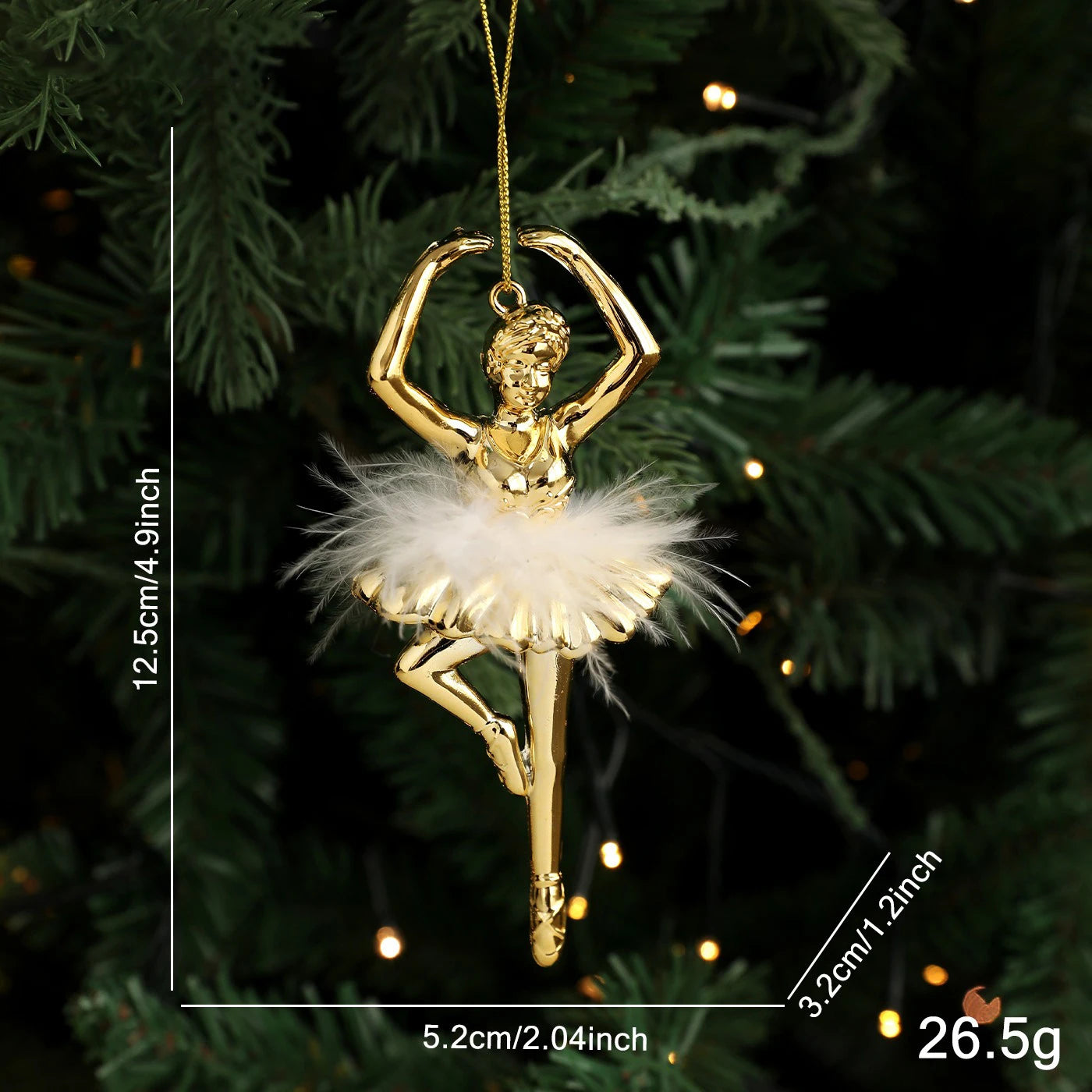 Ballet Girl Feather Christmas Tree Ornament | Festive Pendant Christmas Tree Ornament Zpaxo golden