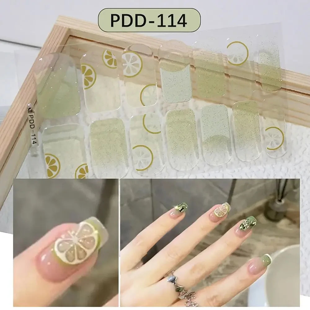 14Strips Gel Nail Stickers Full Cover Floristic Art Semi Cured Polish