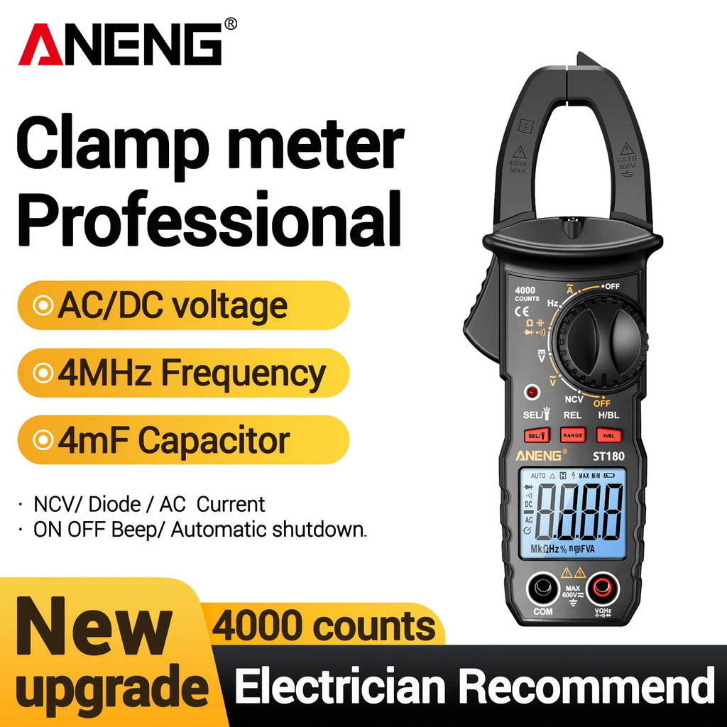 ANENG ST180 Mini Clamp Tester NCV Diode Test Tool Multimeter 4000