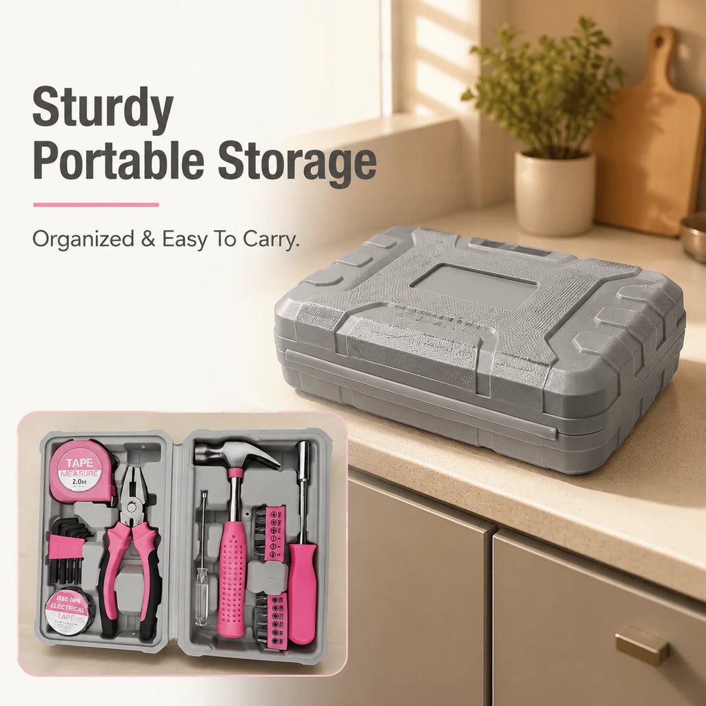24pc Pink Tool Kit for Women Household Hand Tools Set with Portable Carrying Case Small Compact DIY Repair Toolbox for Home Gift Zpaxo